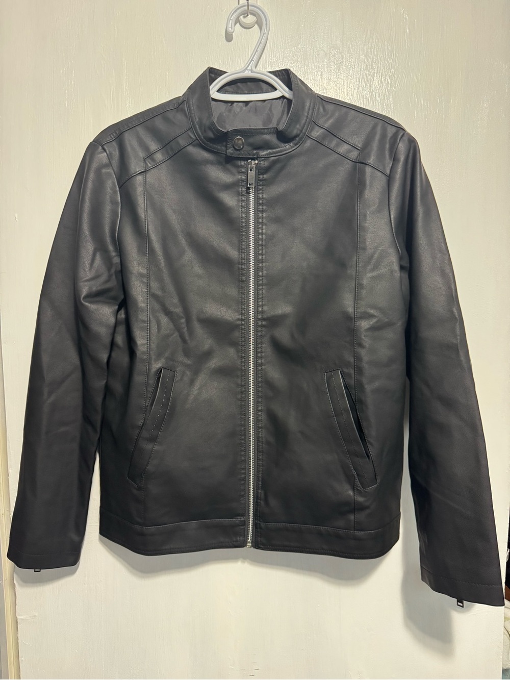 Black Faux Leather Zip-Front Jacket